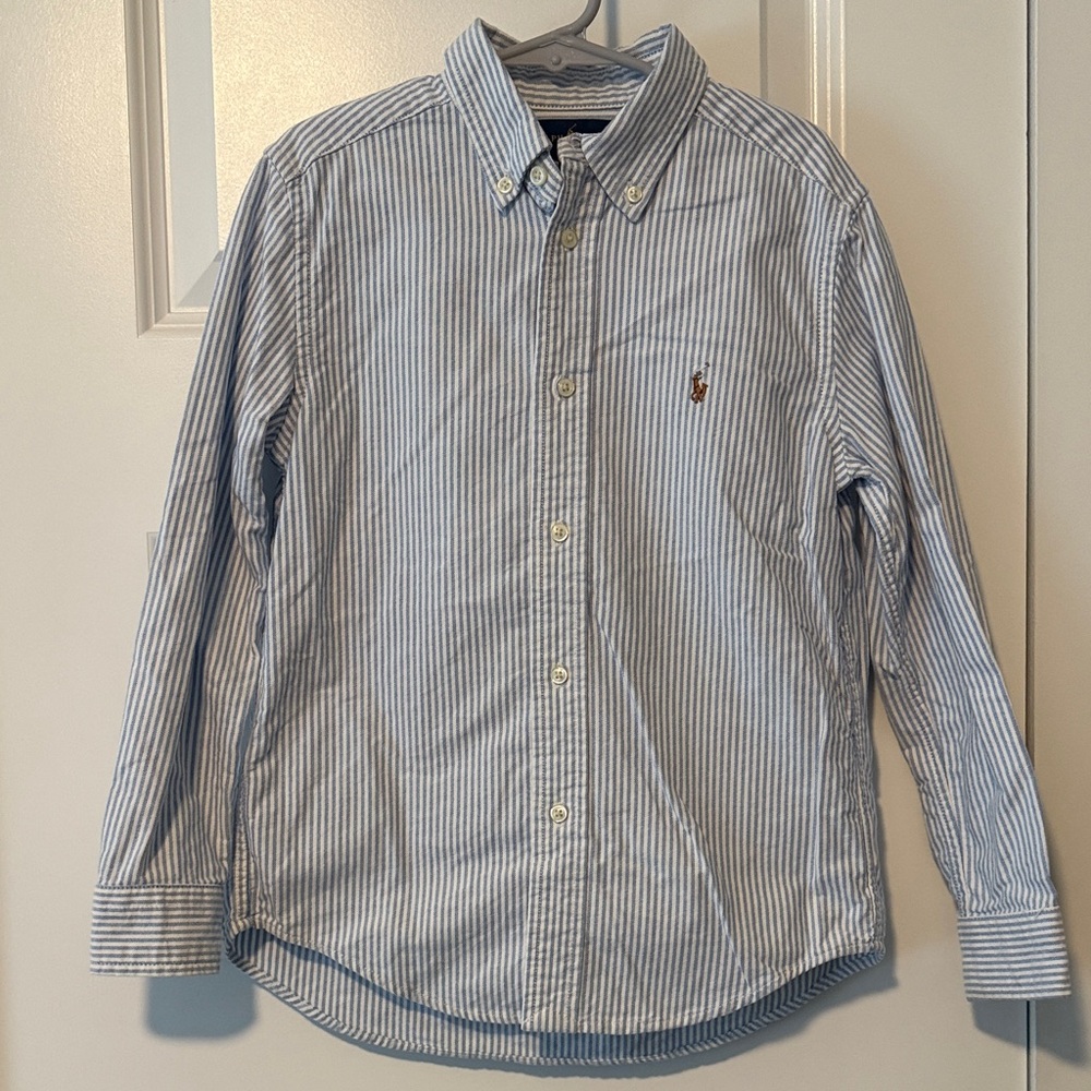 Ralph Lauren Boys Blue and White Striped Button Down